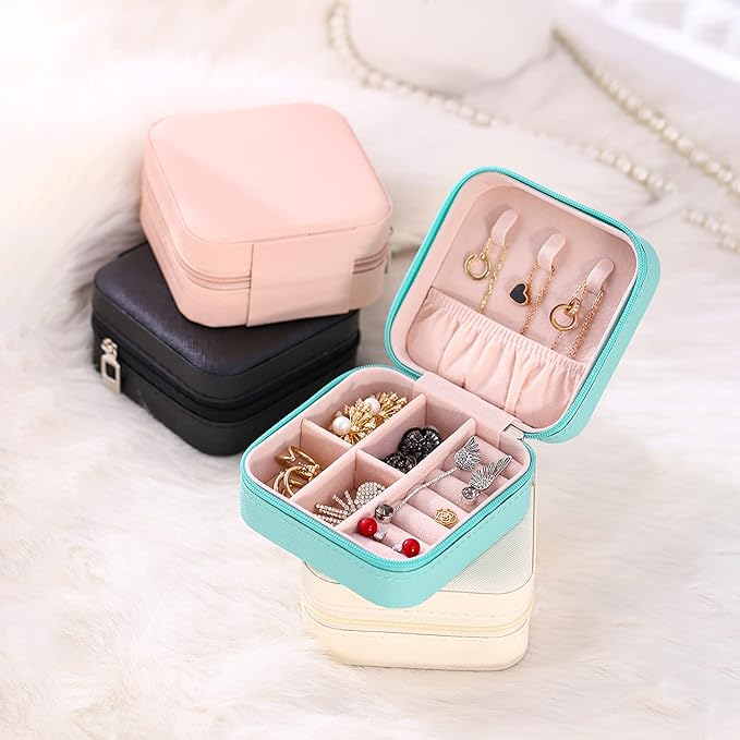Mini Jewelry Case, Small Travel Jewelry Organizer, Portable Jewelry Box Mini Storage Organizer Display Box For Rings Earrings Necklaces (4Color-4pack)