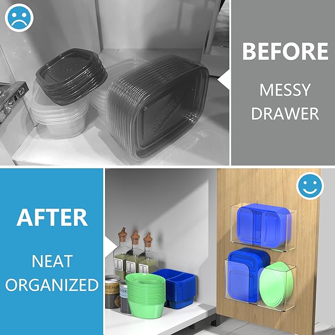 YIGII 3 Pack Acrylic Cabinet Door Organizer, Kitchen Cabinet Organizers for Tupperware Lid, Wall Mounted Clear Storage Bin for Pantry Door Organizer, RV Storage and Organization Heavy Duty Slim Basket