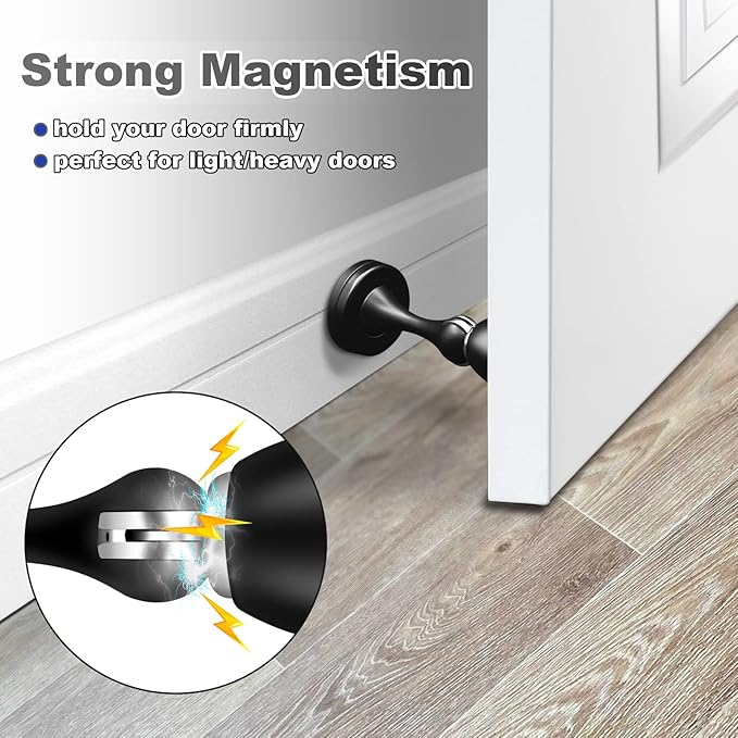10 Pack Door Stoppers, Magnetic Door Stops Black Wall Floor Mounted Doorstop Heavy Duty Stainless Steel Door Holder Catch, Magnet Doorstops Keep Doors Open