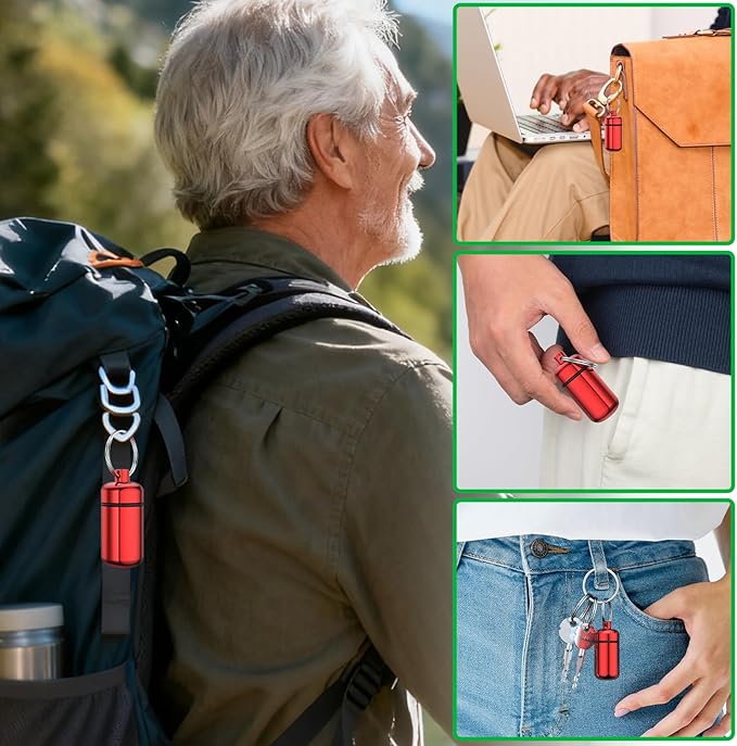 3 Pack Small Pill Box, Airtight Aluminum Alloy Pill Organizer Travel Pill Case for Purse Portable Medicine Box Bottle for Medication, Fish Oil, Supplements Storage