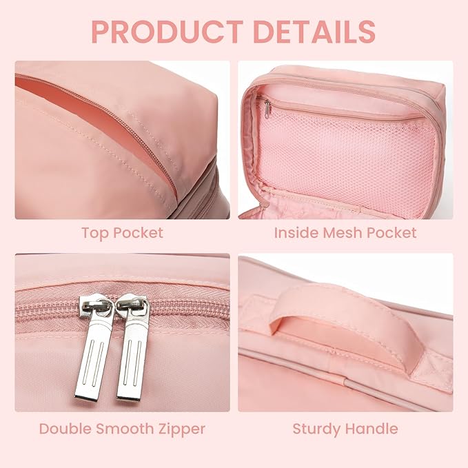 Travel Cosmetic Bag Women Portable Makeup Case Organizer Wide-open Toiletry Pouch for Cosmetics Toiletries (pink)