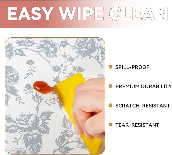 RAY STAR Shelf Liner, Non Adhesive Silver Floral Kitchen Cabinet Liner for Pantry Drawer Vanity, Strong Grip Non Slip Waterproof, Shelf Liners for Kitchen Cabinets Cupboard 12 Inch x 10 FT (2 Rolls)