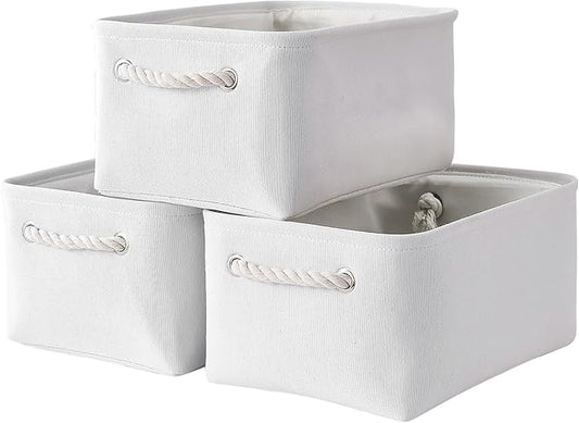 TheWarmHome Storage Bins for Shelves - Medium 3Pack 13.8L*9.8W*6.7H inch Fabric Storage Cubes Canves Storage Basket for Organizing Toys Baby Clothes Gift Dog (White)