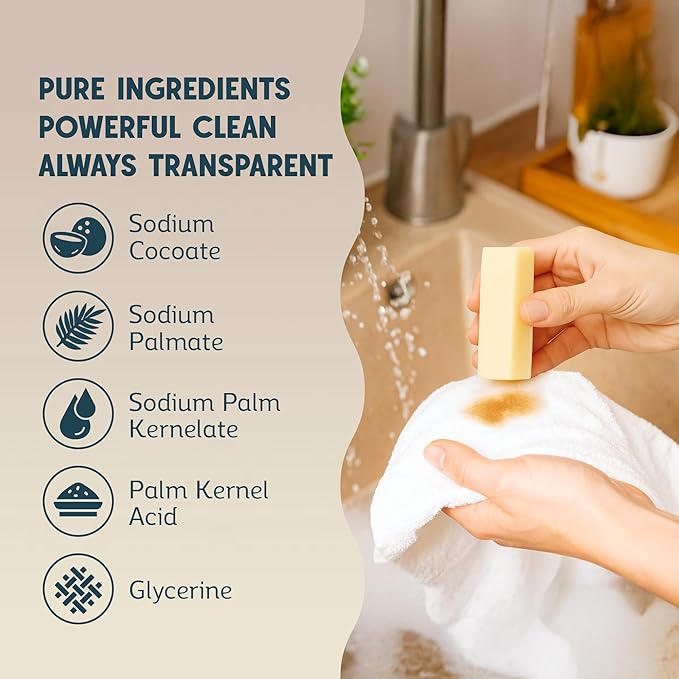 QLEAN Stain Remover Bar for Clothes (3-Pack) – Plant-Based Laundry Stain Stick, Removes Grease Wine Coffee Blood & Grass Stains, Non-Toxic, Travel-Friendly Fabric Stain Remover Bars