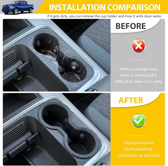 Bucket Seat Cup Holder for 2013-2018 Dodge RAM 1500 2500 3500 & 2019-2024 Classic Models Center Console Cup Holder Insert Cupholder Organizer Coaster Liner Accessories(Bucket Seat Only)
