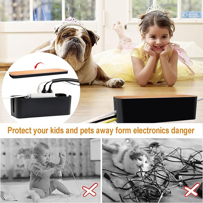 YUANYE Cable Management Box Cable Management Kit for Power Strip to Hide Wires,Cord Organizer Boxes,Safe ABS Material Wire Organizer of Cable Clips Sleeve for Home & Office,3Pack-128PCS /Black