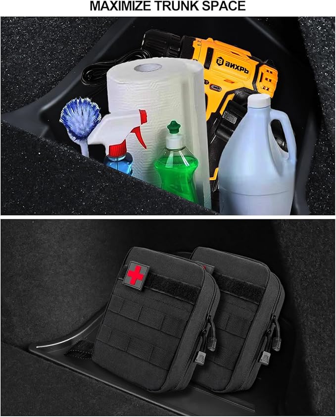 cybtkcar for Tesla Trunk Storage Bins Model Y Juniper 2026 2025 Refresh Rear Organizer with Lid Trunk Side Storage Box Model Y Interior Accessories TPE Waterproof Cargo Storage Bins Black 2PCS