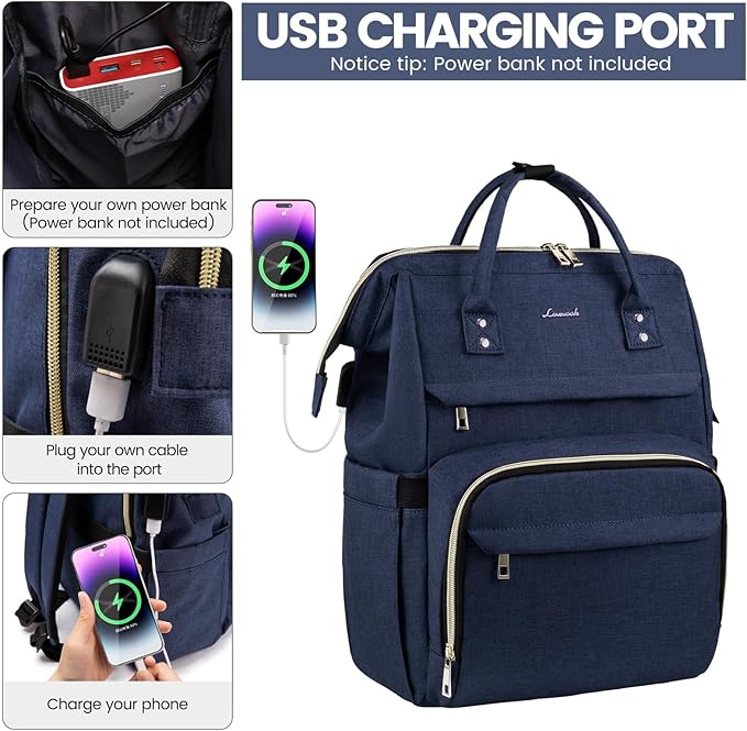 LOVEVOOK Laptop Backpack for Women, 15.6 Inch Professional Women's Travel Backpack Purse, Computer Laptop Bag, Nurse Teacher Backpack, Waterproof College Work Bag, Carry-on Backpack with USB Port, Dark Blue