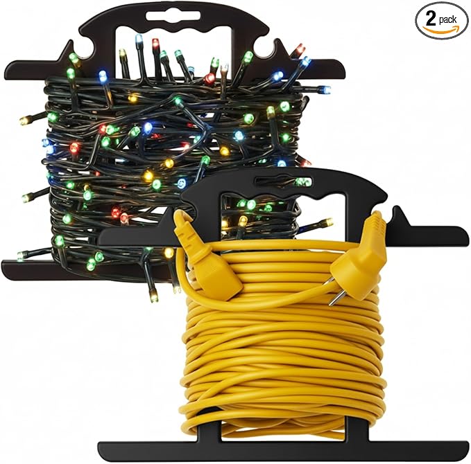 Ripeng 2 Pcs ABS Heavy Duty Extension Cord Storage Reel, Portable Christmas Light Storage Cord Organizer, Portable Hose Organizer Wrap-holds 100 Feet, H-shape Reel (Black)