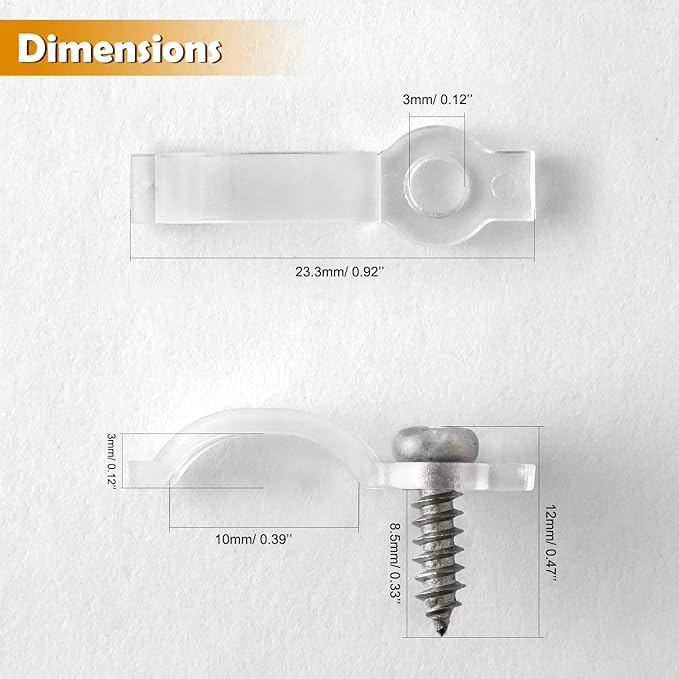 100 Pack Strip Light Mounting Brackets,Fixing Clips,One-Side Fixing,100 Screws Included (Ideal for 10mm Wide Waterproof Strip Lights)