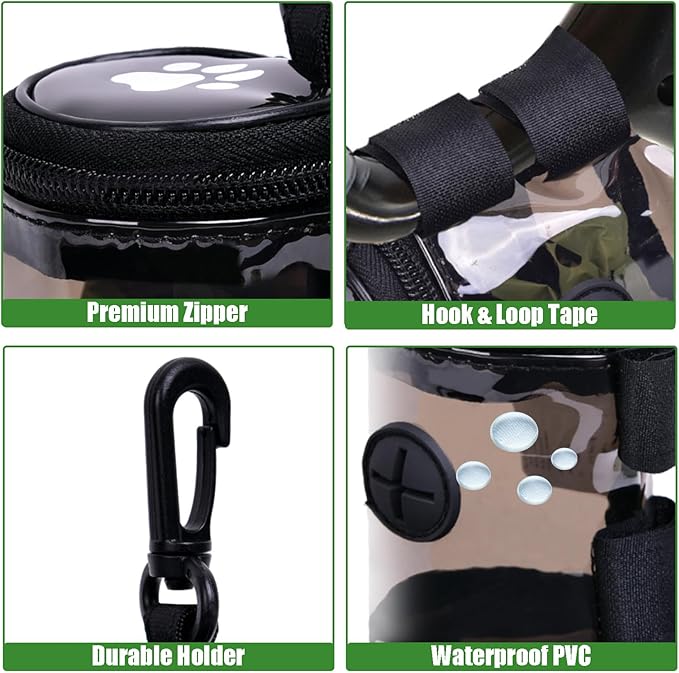 Dog Waste Bag Dispenser Poop Bag Dispenser for Leash Accessory Dog Poop Bag Holders Fits Dog Leash, Includes Hand-Free Holder, Clear, No-PUXYB