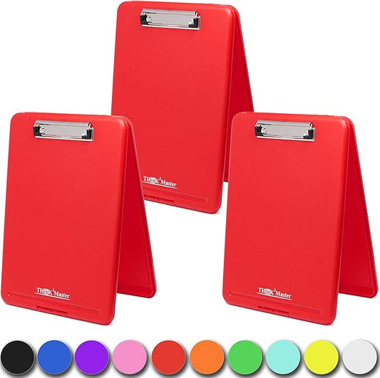 Think2Master [3 Pack] Red Plastic Storage Clipboard. | 25% Heavier & Sturdier| Heavy Duty and Won’t Flex Like Other Brands (Compare The Weight). Storage Compartment Holds 150 Letter Sized Paper.