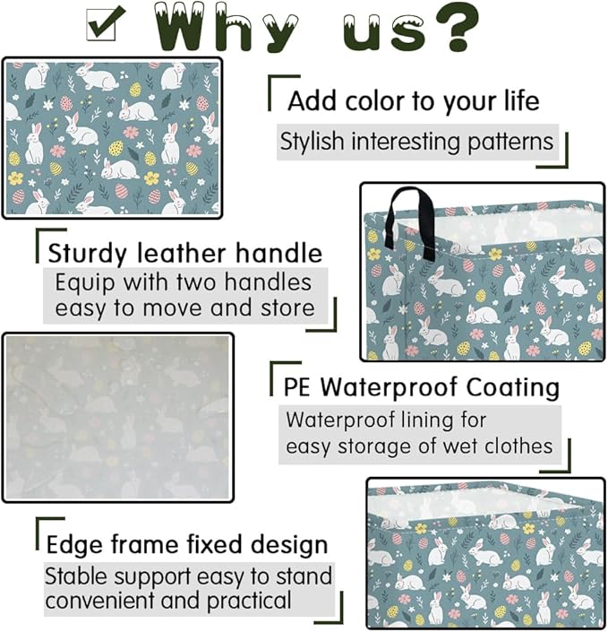 Rectangular Easter basket,Easter basket empty,Kids Storage Baskets for kids Bedroom,Gift bin,Kids Storage Bin,Easters gift baskets,Kids home Decor(Cute rabbit Easter egg)