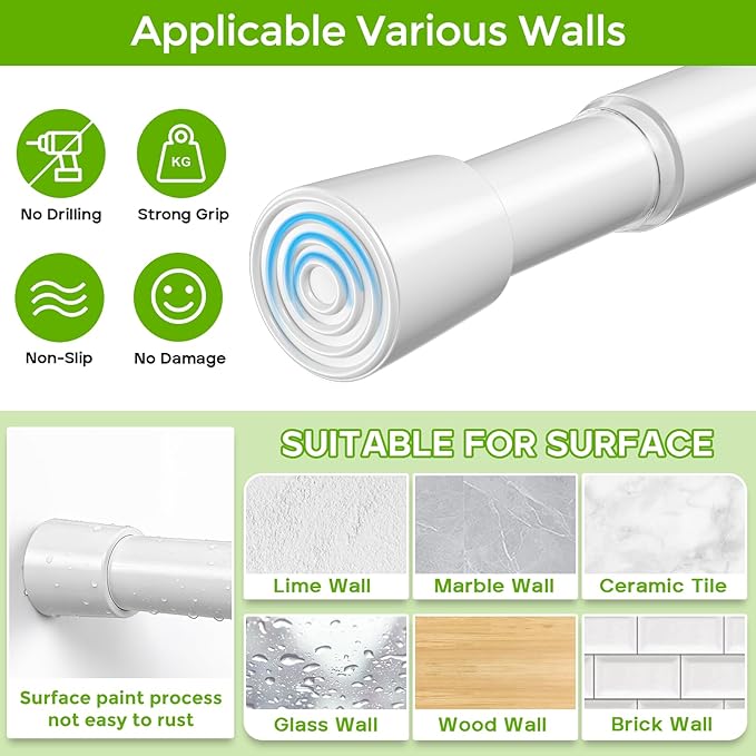 2 Pack Spring Tension Rod 18-41 Inches No Drilling Adjustable White Spring Loaded Curtain Rod Expandable Small Short Tension Curtain Rod for Windows,Kitchen,Doorway