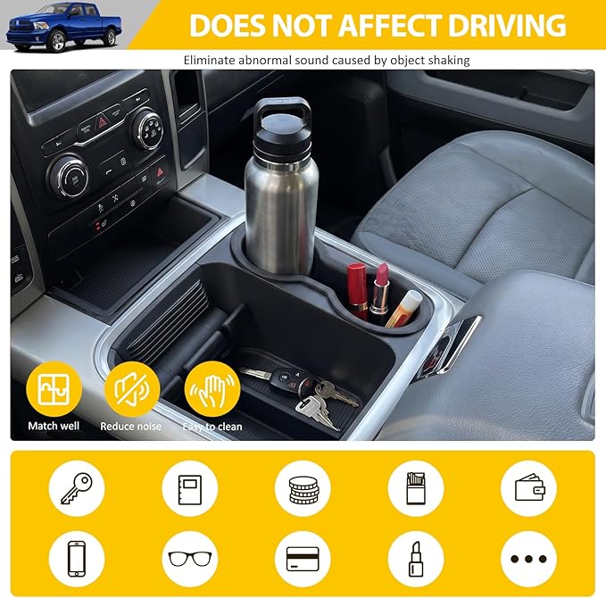Bucket Seat Cup Holder for 2013-2018 Dodge RAM 1500 2500 3500 & 2019-2024 Classic Models Center Console Cup Holder Insert Cupholder Organizer Coaster Liner Accessories(Bucket Seat Only)