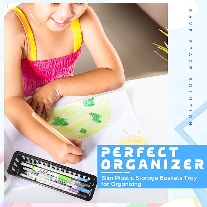 12 Pcs Black,White,Gray Slim Plastic Storage Baskets Tray 10 x 3 x 2.5 Inch Compact Stackable Desk Organizer for Office, Classroom, School Supplies, and Home Storage, Organization(Black,White,Gray)