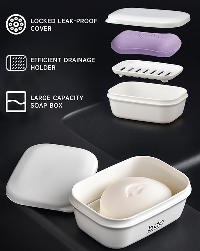 Travel Essentials Soap Holder with Lid, Leakproof Soap Dish with Drainage Layer, Portable Travel Soap Bar Case for Camping, Gym, Bathroom, Kitchen, Dormitory, Hotel (Green)