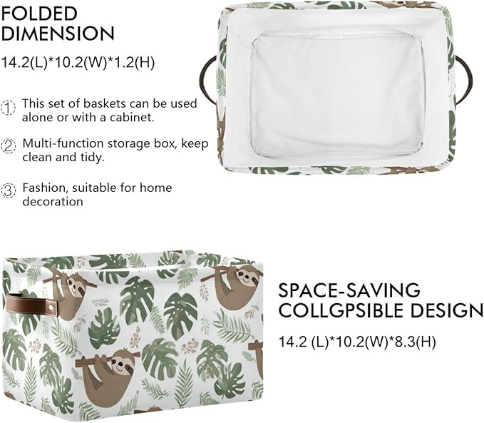 Aslsiy Storage Basket Sloth Tropical Leaves Nursery Bins Baby Box Canvas Clothes Shelf Basket Laundry Hamper Gift Baskets for Home Closet 2 Pcs