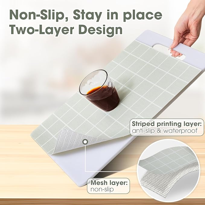 Drawer and Shelf Liner, Non-Slip Kitchen Cabinet Liners Non-Adhesive Thick Strong Grip Waterproof Washable Mats Protect Dresser Shelves Cupboard Bathroom Cabinets, Light Green, 18 in X 10 FT