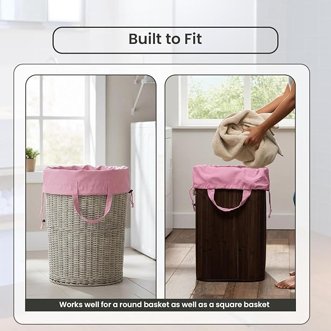 LFH Home Large Premium Cotton Canvas Laundry Bag with Drawstring and Handles Heavy Duty, Multi-Use, Washable for Home, Travel, College or Storage 24x36 (Pack of 2)-Pink