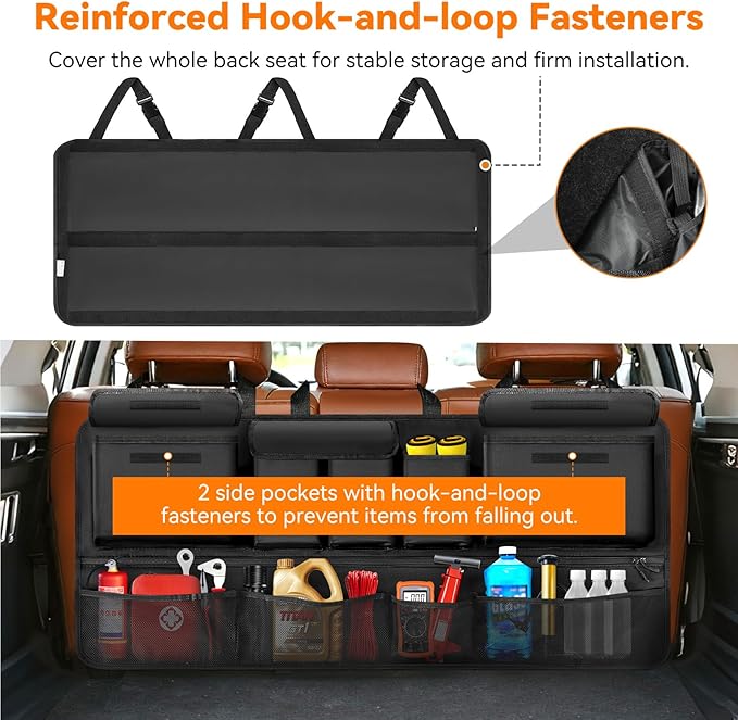 SUV Trunk Organizer, 35.5" x 18.2" Large Capacity Car Organizers and Storage, Backseat Hanging Storage Bag with 10 Pockets, Adjustable & Waterproof Car Interior Accessories for SUV Truck MPV