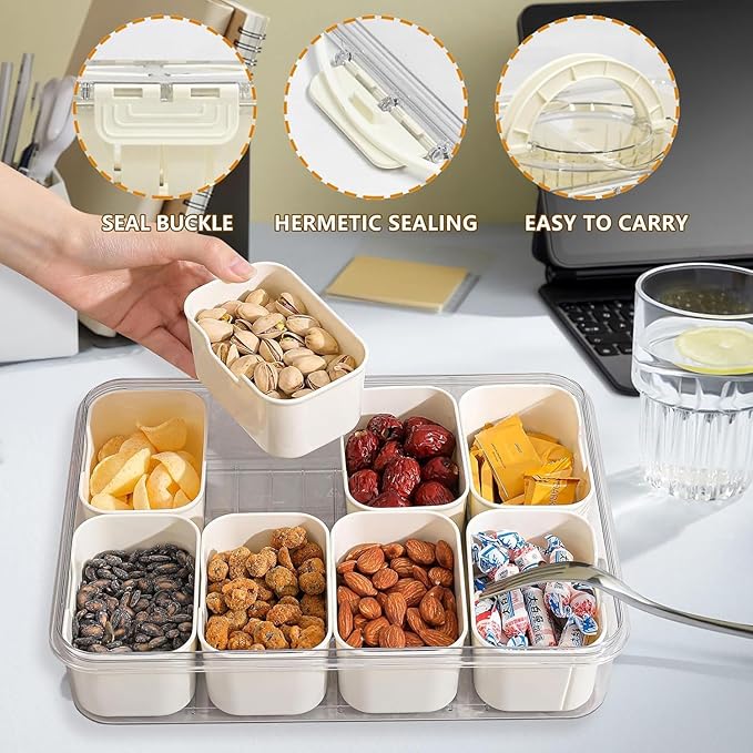 Snackle Box Container, Divided Serving Tray with Lid and Handle, Portable Charcuterie Board for Portable Snack Platters, Clear Organizer for Candy, Fruits, Nuts, Snacks, Perfect for Party, Travel