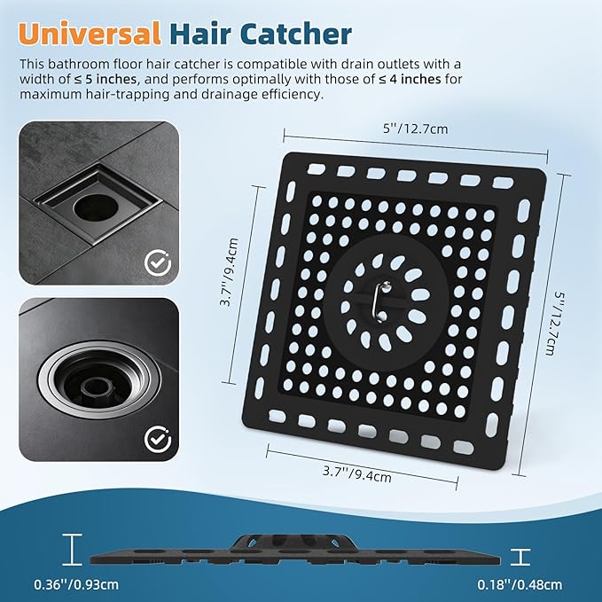 Hibbent 2 Pack Shower Drain Hair Catcher, Shower Drain Cover for Bathroom Floor 4" Drain, Anti-Clogging Bathtub Drain Strainer, Stainless Steel Kitchen Sink Drain Strainer with Handle, Matte Black