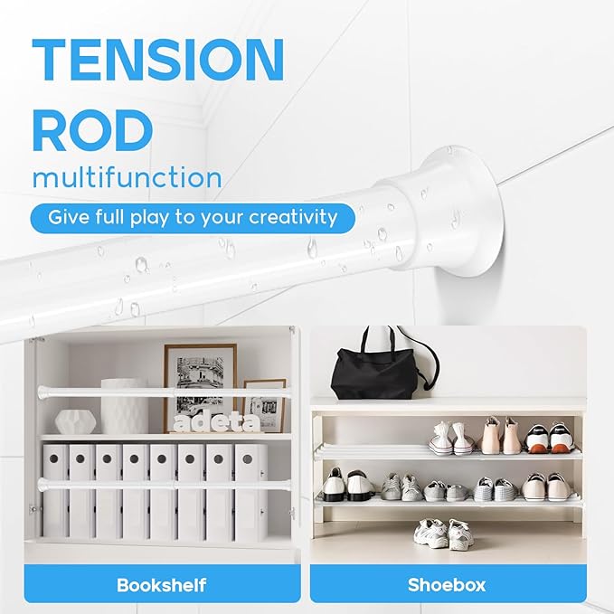 2pack Spring Tension Rods 23-46 Inch Adjustable White Tension Rod Spring Curtain Rod Extendable Short Curtain Rod Spring Loaded Curtain Rods Tension Rod For Curtains,Closet,Kitchen
