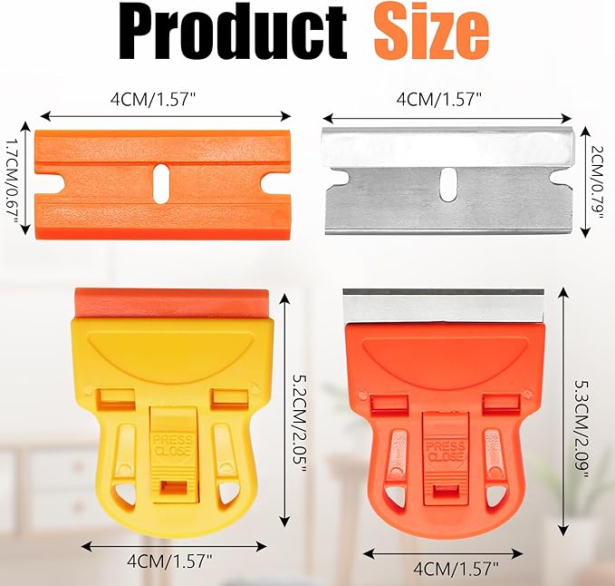 2 Sets Razor Blade Scrapers, Plastic Scraper Tool Extra 10 Plastic Razor Blades and 10 Metal Blades, Adhesive Remover Scraper for Glass Windows Sticker Removal
