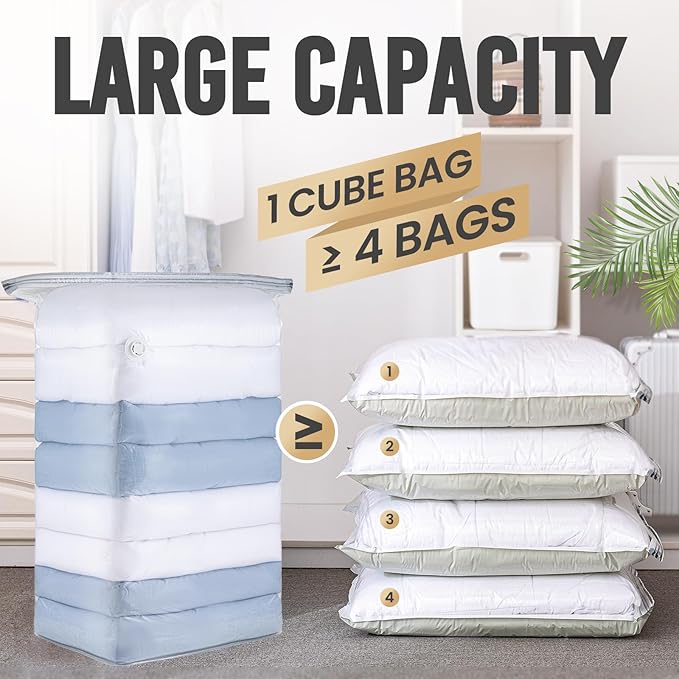 TAILI 10 Pack Vacuum Storage Bags, Jumbo Cube Space Saver Bags (31x40x15 Inch), Extra Large Vacuum Seale Bags for Comforters Blankets Bedding Clothing, Saving Space Closet Organization, Clear