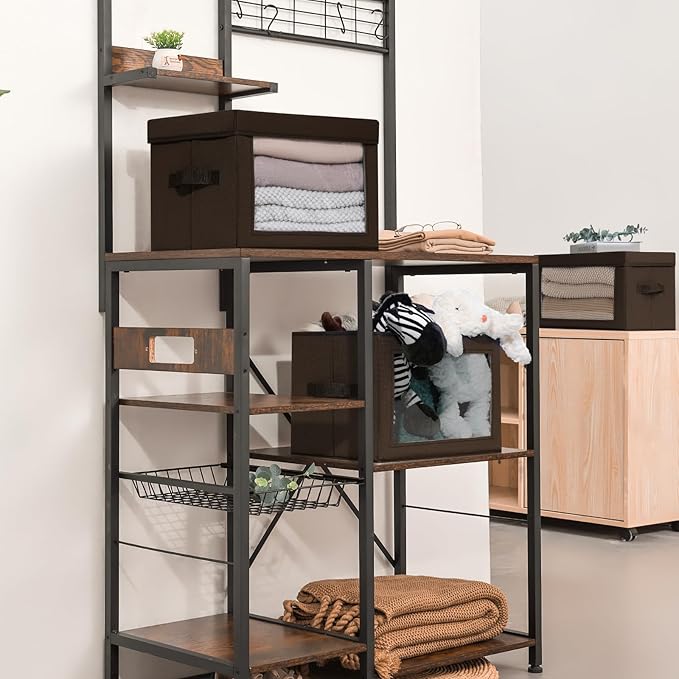 Collapsible Storage Bins with Clear Window - Clothes Organizers and Storage, Decorative Boxes with Lid, Fabric Storage Cube, Storage Baskets for shelves, Yarn, Home, Brown, 4-Pack