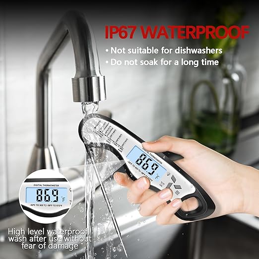 Meat Thermometer Digital，IP67 Waterproof Cooking Thermometer with Backlight, Calibration & Hold Function，Food Thermometer for Cooking,Outdoor Grilling，Suitable as Stocking Stuffers for Men (White-2)