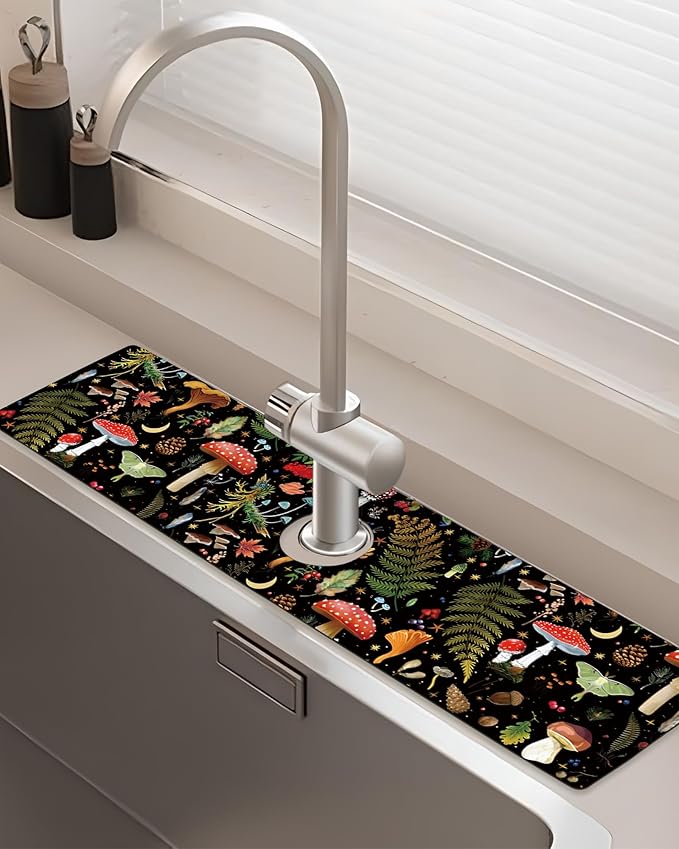 Patterned Sink Faucet Mat Kitchen Splash Guard Super Absorbent Drying Mat, Non-Slip Drain Pad for Kitchen Counter or Bathroom - 24x5.5in