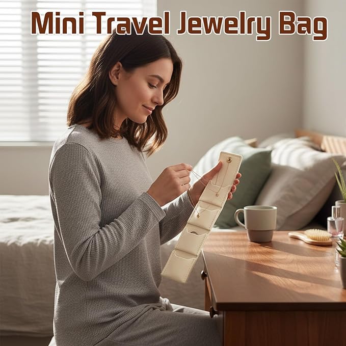 3Pcs Mini Travel Jewelry Bag, Small Travel Jewelry Organizer Case, Foldable Jewelry Roll for Earrings, Necklaces, Rings, Chain Bracelets, Brooches