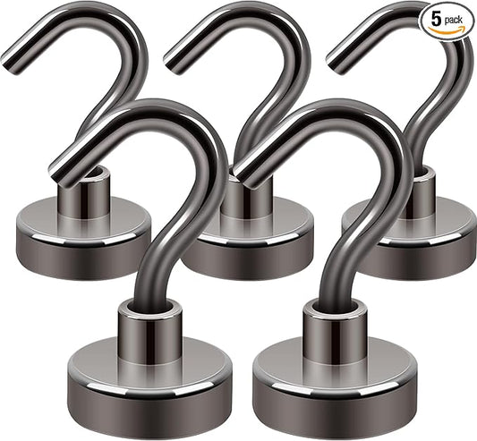 Neosmuk Magnetic Hooks, Cruise Ship Essentials, 30lb+ Heavy Duty Magnetic Hooks for Cruise Cabins, Refrigerator, Grill, Hanging, and Travel | Extra Strong Must-Have Magnet Hooks, Gunmetal, 5 Pack