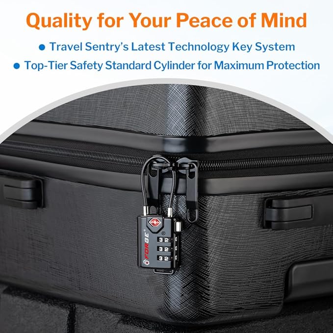TSA Approved Cable Luggage Locks, Resettable Combination with Alloy Body