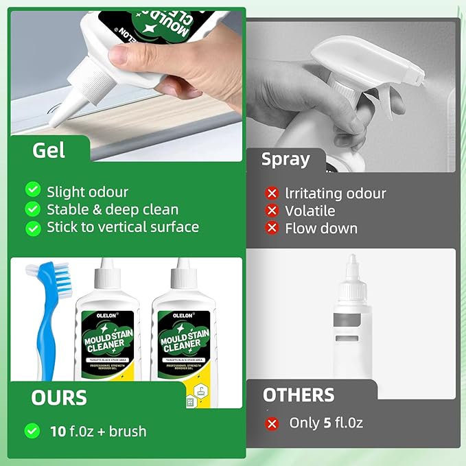 OLELON Mold Stain Remover Gel for Washing Machine Cleaner Front Loader Rubber Grout Cleaner Home Stain Removal Gel for Washer Showers Bathroom and Floor Tile - 300ML