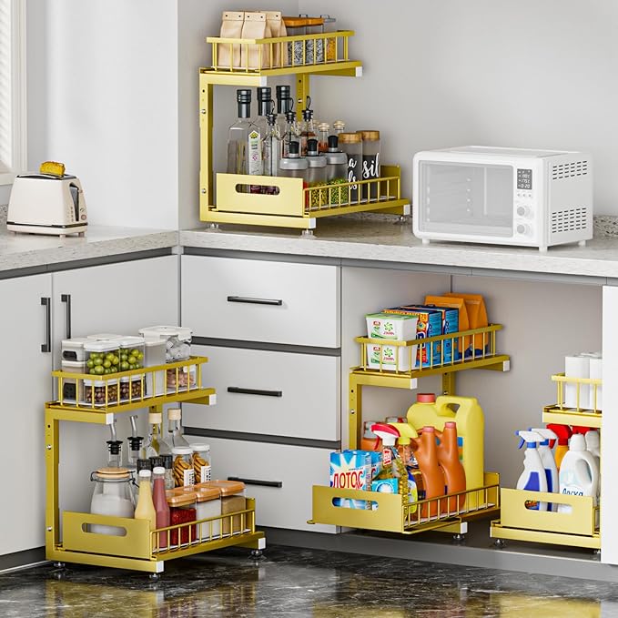 Saydear Under Sink Organizer, 2-Tier Premium Metal Pull-Out Racks with Adjustable Height, Heavy Duty Sliding Bin for Bathroom and Kitchen Cabinet Storage, Rust Resistant 1 Pack
