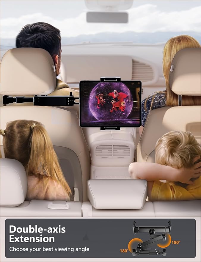 Tablet Holder for Car Headrest, ipad Car Holder Back Seat [3 in 1 Extension Arm], 360° Rotating Adjustable Road Trip Essentials for 4.7-11" iPad Pro, Air, Mini, Galaxy, Fire