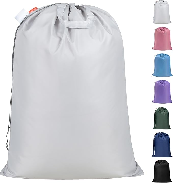 Polecasa Extra Heavy-Duty Laundry Bag 28x36”- Large Storage Bag with Reinforced Handles & Drawstring Closure for College Dorm Travel - Silver