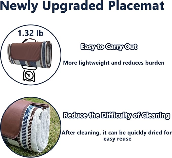 Picnic Blankets, Extra Large Beach Blanket, Lawn Mat 3-Layer Outdoor Rug, Waterproof Foldable Packable Washable, Camping Carpet for Spring Summer Tent Grass Concert Travel Ground