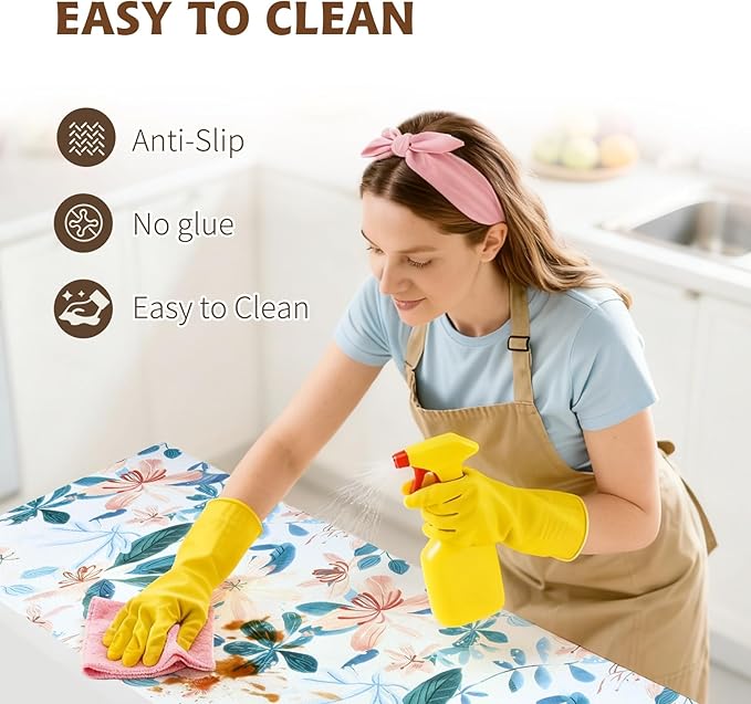 Drawer and Shelf Liner for Kitchen Cabinet,Non Adhesive Anti-Slip Double Layer PVC Waterproof Easy Clean for Dresser Bathroom Refrigerator with Knife Tape Measure(12 in X 10 Ft Colored Flowers)