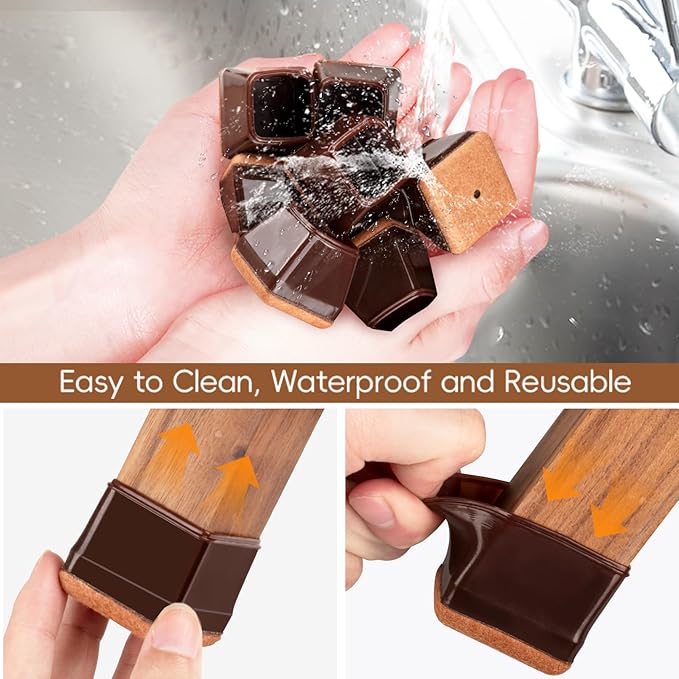 16Pcs Square Chair Leg Floor Protectors with Thickened Felt Pads Silicone Chair Leg Covers Caps to Protect Hardwood Tile Floors Furniture Feet Reduce Noise (Brown XS Fit 0.55"-0.75")
