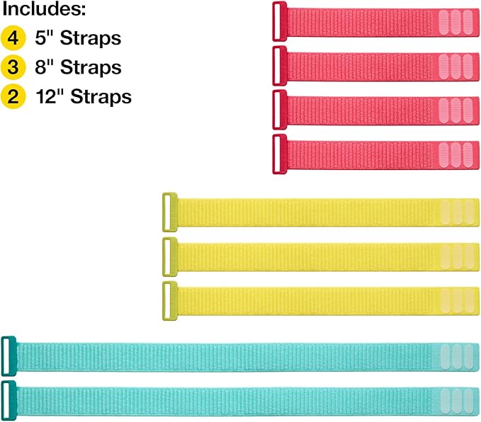 Wrap-It Storage Cinch Straps - Assorted 9-Pack (Multicolor) - Cord Organizers for Home Office Accessories and Cable Ties