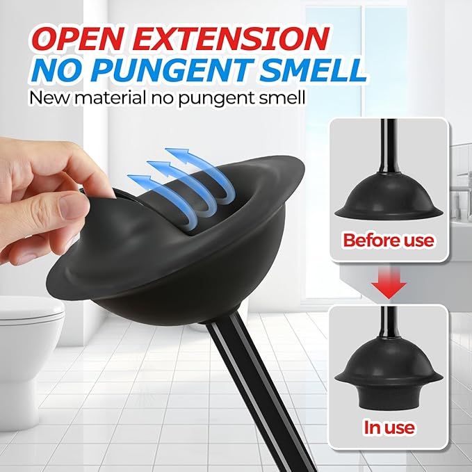 FORASTO 2Pack Toilet Plunger with Holder，Plungers for Bathroom with Holder, Toilet Plunger with Cover，Bathroom Plunger，Bathroom Decor，Toilet Bowl Cleaners,Bathroom Accessories，Black(19inch)