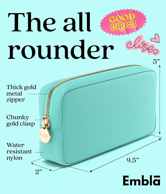 Embla Makeup Bag Travel Cosmetics Pouch and Toiletry Bag, Nylon Zipper Pouch Purse, Cute Make Up Organizer Storage Tote for Women Girls, Travel Skincare Case, Small Makeup Bags, Cotton Candy