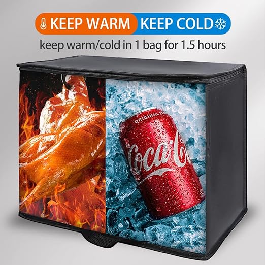 Bodaon 2-Pack Insulated Reusable Grocery Bag Heavy Duty Thermal Tote, X-Large for Frozen Foods Cold Storage, Travel Cooler Shopping Transport Hot Food Delivery, Collapsible Insulated Bags, Black