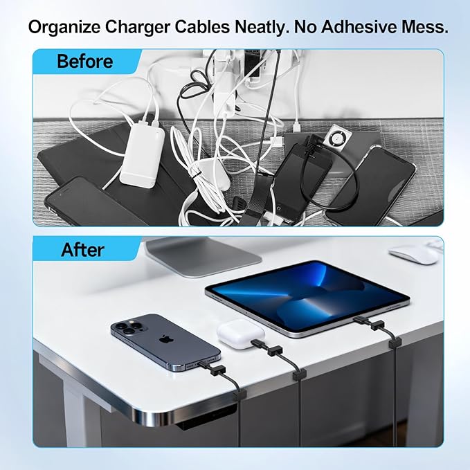10 Pack Magnetic Cord Holder, Cable Clips - Strong Magnet Wire Management for Office, Under Desk, Nightstand, Car, Kitchen, Reusable Desk Cable Organizers