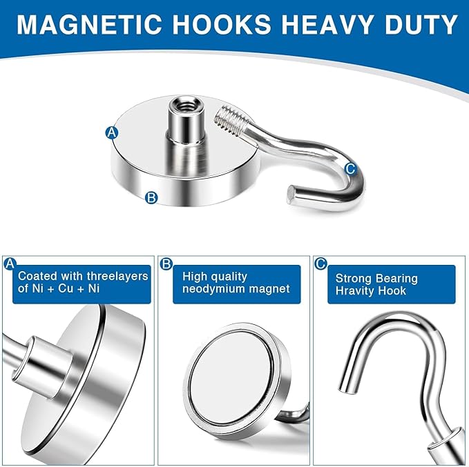 LOVIMAG Magnetic Hooks for Hanging, 30lbs Magnet Hooks for Cruise Ship Essentials, Strong Magnets for Classroom, Rare Earth Magnets with Hooks for Cruise Must Haves, Camper, Locker,Ceiling-15 Pcs
