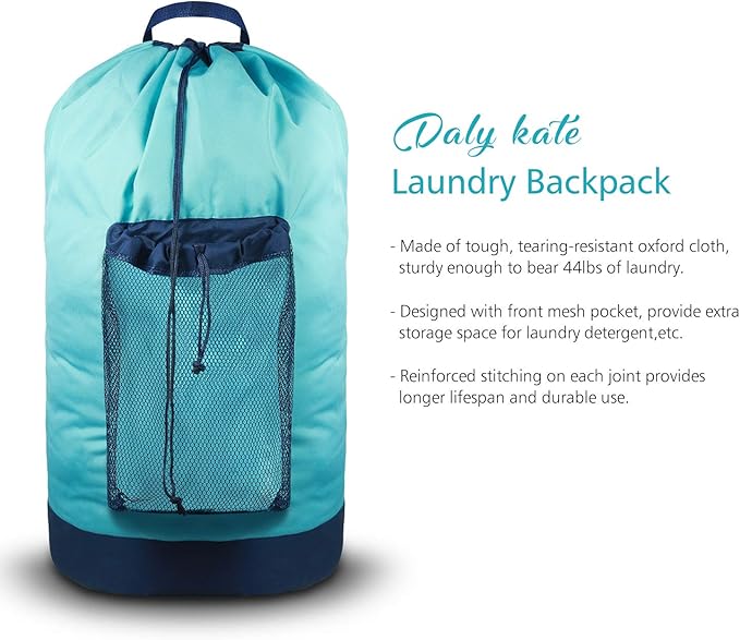 Dalykate Laundry Backpack with Shoulder Straps and Mesh Pocket - Durable Nylon Clothes Hamper Bag with Drawstring Closure for College, Travel, Laundromat, Apartment
